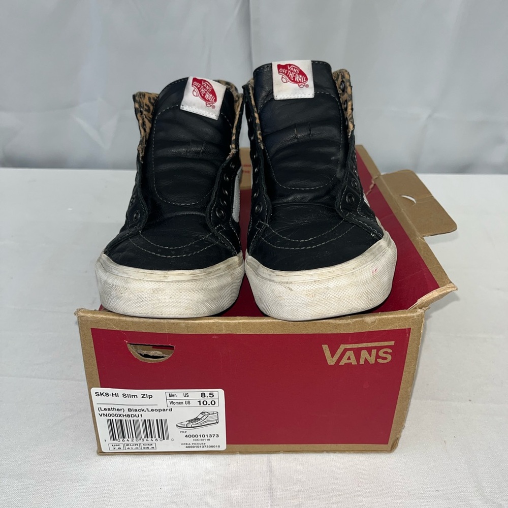Vans Black Leather Leopard Sk8-Hi Slim Sip Sneakers